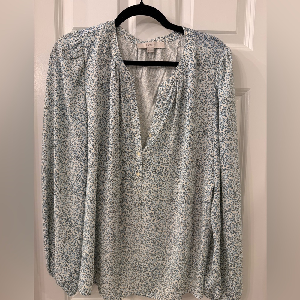 LOFT Light Blue Floral Long-Sleeve Henley
